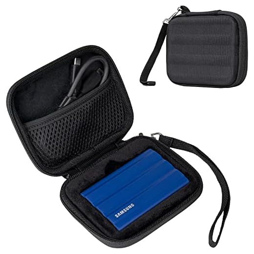 ProCase Estojo de transporte para Samsung T7 Shield SSD externo com 2 abraçadeiras, organizador de viagem rígido de EVA à prova de choque para unidade de estado sólido portátil T7 Shield USB 3.2 1TB 2TB - preto