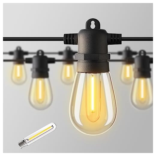 Utomhus ljusslinga LED, 14,5 m kommersiell kvalitet IP65 vattentät ljusslinga, 15 hängande uttag med 15 + 1 st 1 W plast LED-glödlampor, varm vit, trädgårdsbelysning för bröllop jul