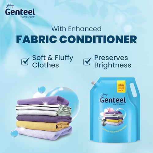 Genteel Liquid Detergent Bottle for Bucket & Machine Wash, No Soda Formula, with Added Fabric Conditioner - Pack of 2 (1kg each)