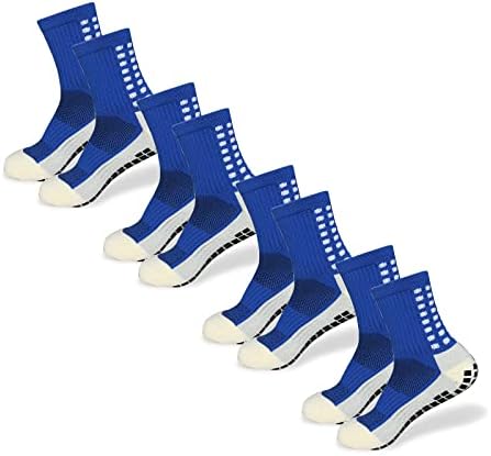 Yufree Men's Soccer Socks Anti Slip Non Slip Grip Pads for Football Basketball Sports, 4 Pair (Dark Blue)