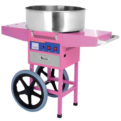 Machine à Barbe à Papa Professionnelle avec Chariot – Cuve Ø52 cm, Chauffage 0.9 kW – Facile à Déplacer, Nettoyer et Utiliser – Idéale pour Fêtes et...