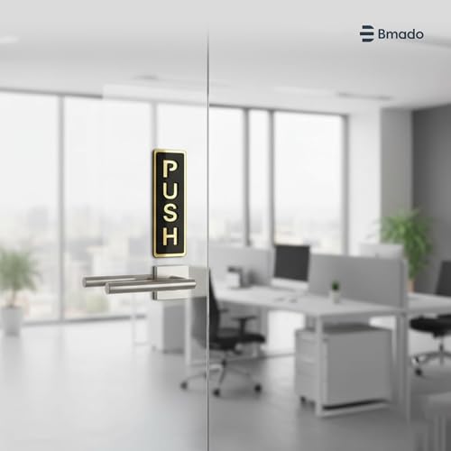 Image of Bmado Push Pull Door Sign | 5.9 Inch Acrylic Gold Black Sticker Set | Self-Adhesive Signage for Glass & Wooden Doors | Office, Shop, Cafe, Hotel & Business Entry
