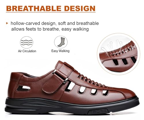 Image of UIKGITP Men's Summer Working Business Dress Sandals Huaraches para Hombres Fisherman Synthetic Leather Walking Office Breathable Oxfords