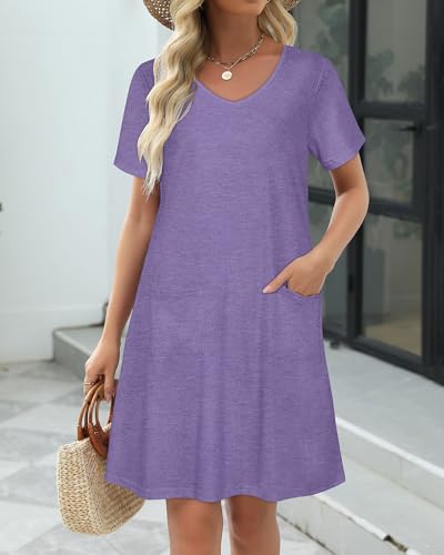 Image of CHICGAL Summer Dresses for Women V Neck Short Sleeve Casual Loose T Shirt Sundress Beach Cover Ups with Pockets 2026
