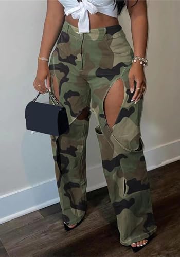 YOOTIKO Womens Camo Cargo Pants High Waisted Army Fatigue Straight Leg Camouflage Trouser Streetwear2