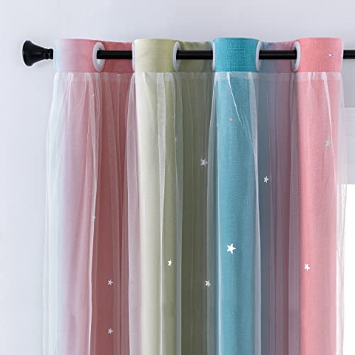 Image of XiDi Curtains for Bedroom Decor, Rainbow Pink-Blue-34-90