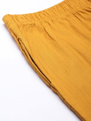 Image of MINELLI Women Solid Cigar Pants, Cotton Lycra Slub Fabric, Elasticated Waistband, Pull On Style, Regular Fit Bottom Wear for Western and Ethnic Wear