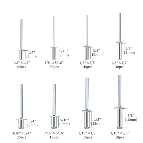 200 Pcs Pop Rivets Assortment Kit, Assorted Aluminum Blind Rivets, Metal Flange Blind Rivets for Metal, 1/8\"x1/4\", 1/8\"x5/16\", 1/8\"x3/8\", 1/8\"x1/2\", 3/16\"x1/4\", 3/16\"x5/16\", 3/16\"x1/2\", 3/16\"x5/8\"