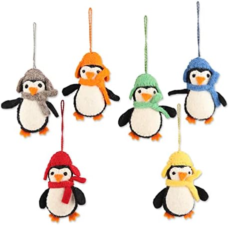 Novica Cozy Penguins (Set of 6) Wool Felt Ornaments