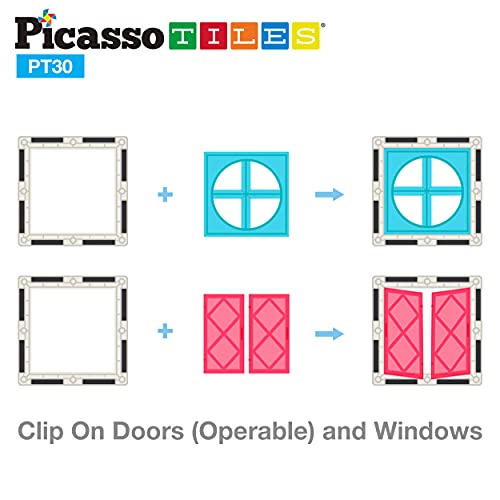Picassotiles 30 Piece Window And Door Clip On Magnetic Blocks Magnet Tiles Magnets Building Tile Construction Toy Set Stem Education Toys Learning Kit Stacking Block Playset Boys & Girls Age 3+ Pt30 #TOP3