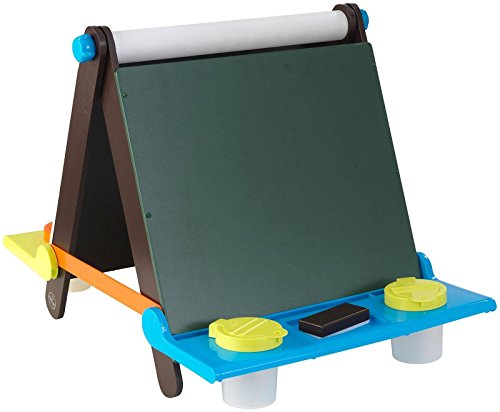 KidKraft Wooden Tabletop Double-Sided Easel with Chalkboard and Dry Erase Board, Paint Cups and Paper Roll, Gift for Ages 3+