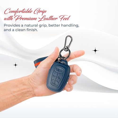 Image of Keyzone Royal Leather Key Cover for Tata Nexon, Harrier, Safari, Altroz, Punch, Tigor 4 Button smart Key (Celestial Blue)