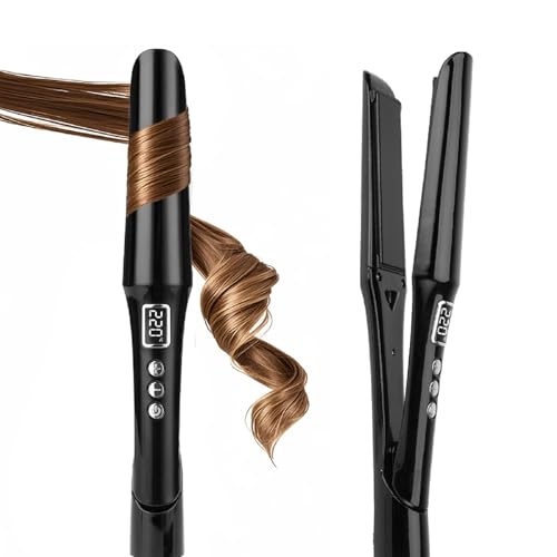 Hair Straightener and Curler 2 in 1 with Titanium Flat Iron & Ceramic Curling Iron, PRITECH Best Flat Iron for Fine Hair, Rapid Heat-Up, Negative Ions, Dual Voltage for Long Short(Black)