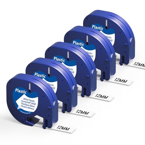 Aonomi 5-Pack Replace for Dymo Letratag Refills White Plastic Label Maker Tape 1/2