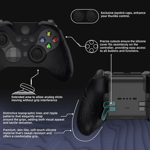 Image of PlayVital Mountain Range Edition Silicone Cover for Xbox Elite Wireless Controller Series 2, Black Anti-Slip Controller Skin for Xbox Elite Series 2 Core with Thumb Grips