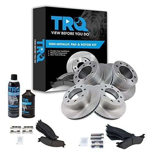 TRQ Front and Rear Brake Pad & Rotor Kit Brake Chemical Kit Brake Pads Brake Rotor Semi-Metallic Compatible with 2006-2008 Dodge Ram 1500 2003-2008 Ram 2500 Ram 3500