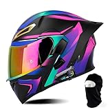 Bluetooth Motorcycle Helmet, Unisex, Dual-Lens Full-face Helmet, Flip-up, Modular Motorcycle Helmet with Bluetooth, DOT Approved (Purple, Medium)