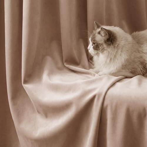 Image of Blush Beige Velvet Curtains for Nursery Girls Room, W52xL100, 2 Pcs | Super Soft Velvet, Privacy Window Drapes, Elegant Home Decoration for Living Dining Room, Office, Living Room, Bedroom