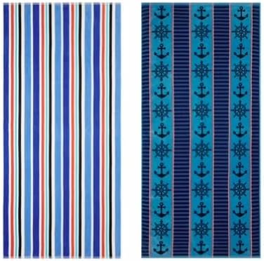 Stripe Cotton Beach Towels, Soft Quick-Drying Absorbent, for Beach and Pools, 2 Pack (Blue)