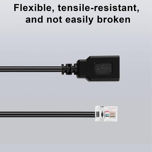 RJ11 to USB Adapter Cable, 30cm/11.8in RJ11 6P4C Male to USB Female Cable Connector for Telephone Communication Fax Machine Modems (Black) - 5
