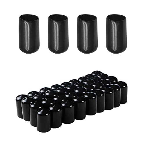 Image of Rubber Round End Cap Cover 0.39 Inch (10mm) Screw Thread Protectors PVC Flexible Tubing Pipe Protective Bolt Screw Thread Protector Safety Cover | for Pipe Post Tubing Rod Cover 50 Pcs (Black)