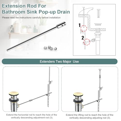 Extension Rod Converter for Bathroom Pop Up Drain Rod, 6.64 Inch Extenders Bathroom Pop-Up Vertical/Horizontal Rods, Extender Rod with an Allen Wrench Screws, Extender Rod for Sink Pop Up Rod Assembly