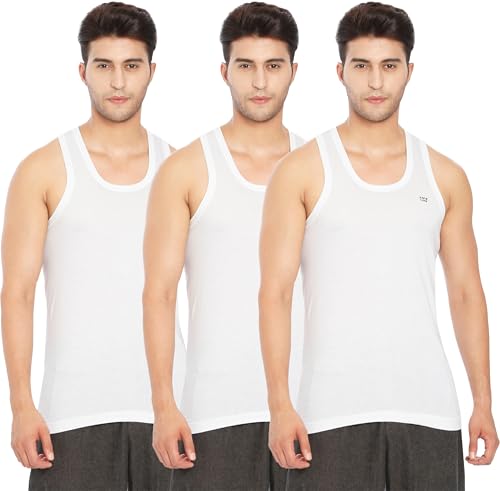 Lux Cozi 100% Cotton Men Sleeveless Round Neck Vest - Modern White Baniyan for Men, Pack of 3 (White_90)