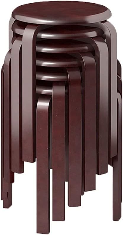 Minimalist Fashion Creative 6 Pack Solid Wood Round Stool Wooden Stool Adult Chair Dining Table and Stool, Stackable Creative Bench for Dining/Homecasual/Walnut