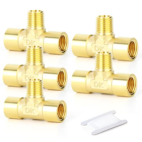 Image of GASHER 5PCS Brass 3 Way Pipe Fitting Male Branch Tee T Adapter 1 /4 inch NPT Female x 1 /4 inch NPT Male x 1 /4 inch NPT Female