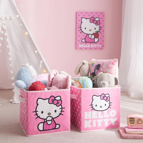 Image of Hello Kitty Set of 2 Storage Cubes with Handles, Durable Foldable Fabric Organizer Bins for Bedroom, Closet, Nursery & Dorm, 10x10x10 Inch Cube Storage Baskets for Toys, Clothes & Shelves