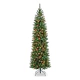 National Tree Company 7 ft Pre-Lit Kingswood Fir Slim Artificial Christmas Tree, 300 Multicolor Lights, 892 Tips, Includes Stand, Green