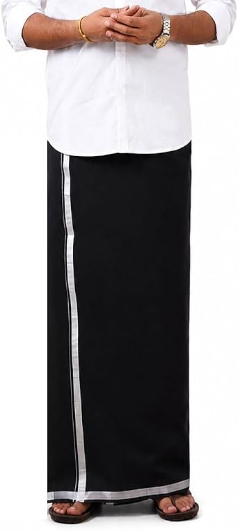 Men's Cotton Lungi Sarong Mundu Dhoti Kaili | Traditional South Indian Ethnic Wear | Black
