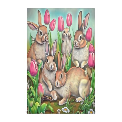 RPLIFE Vintage Bunnies Tulips - Toalla de mano de cocina, 28 x 18 pulgadas, absorbentes, juego de 6