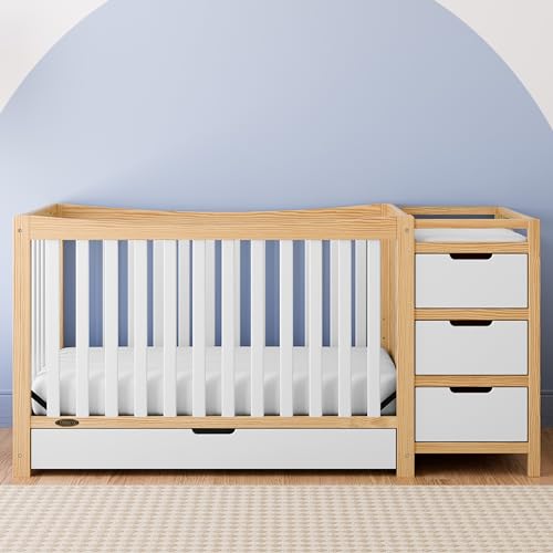 Image of Graco Remi 4-in-1 Convertible Crib & Changer - GREENGUARD Gold Certified, Fits Standard Crib Mattress, Converts to Toddler Bed and Full Bed, 4 Adjustable Mattress Heights (Natural and White)