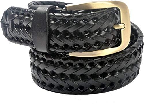 - Mens Braided Genuine Leather Original Branded Belt | Woven Leather Belt for Casual Pants with Brass Buckle| Micro Adjustable