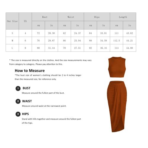 Zaful Women's Boat Neck Casual Sleeveless Summer Side Split Draped Ruched Maxi Skirt Set Solid Suiting (Light Coffee S) #TOP5