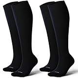 LEVSOX Extra Thick Cotton Compression Socks for Women&Men 20-30 mmHg Knee High Graduated Support Sock for Nurses, Pregnant Women, Travel and Flight, 2 Pairs, Black