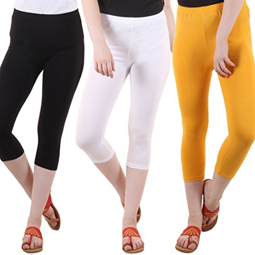 Image of DIAZ Women's Super Combed Cotton Elastane Stretch Slim Fit Printed Capri -Pack of 3