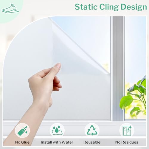 Dowell A023 Window Privacy Film, Frosted Glass Window Film, Static Cling Non-Adhesive Glass Film, Sun Blocking Opaque Window Coverings, Reusable Door Stickers For Bathroom Home Office thumb #3