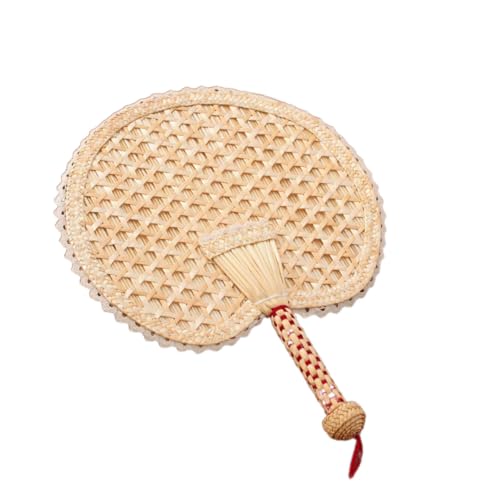 Parliky Abanico de Mano Artesanal de Hojas de Espadaña Ventilador Redondo Amarillo Claro Portátil y Ligero para Verano Accesorios de Enfriamiento Natural y Decoración Veraniega