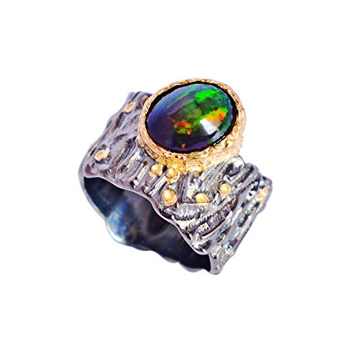 Bague en opale d'Éthiopie et argent 925, éclat ovale luxueux