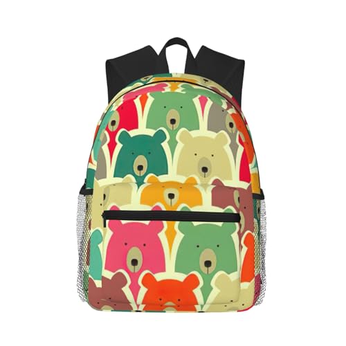 Sac à dos décontracté ours colorés contre le mal de dos pour ordinateur portable