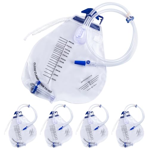 Urine Drainage Bags 5 Pack 2000ml Catheter Bags with 48 Inch Kink Resistant Tube, Anti Backflow Urine Collection Bags with Clear Scale, Leak Resistant Design and Soft for Daily Use