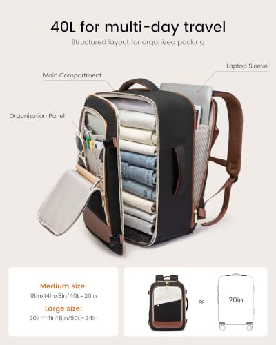 Image of LOVEVOOK 40L Travel Backpack for Women, Carry On Flight Approved, Large Personal Item Bag, Fits 17 inch Laptop, TSA Approved Luggage with 3 Packing Cubes, Waterproof Weekender Gym Backpack