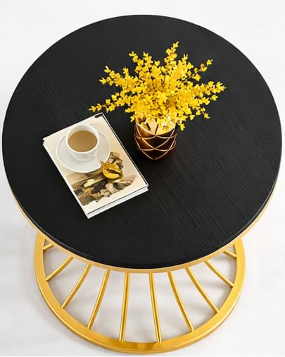 Image of Furniture Cafe Modern Coffee Table for Living Room Center Table Home Decor Round Side Table Space Saving Furniture, Table Top Sturdy Metal Frame Wood Desk Centerpiece Bedroom (Golden /Black)