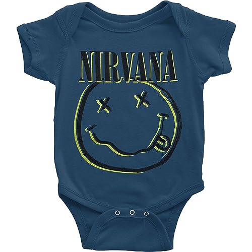 Nirvana Baby Grow Inverse Smiley Band Logo New Official Navy Blue 0 To 24 Months, Navy Blue, XS/0-3 Months
