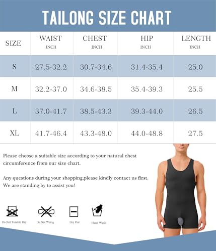 TAILONG Body masculino modelador de corpo inteiro emagrecedor controle de barriga sem mangas compres