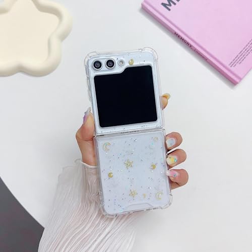 Coque Galaxy Z Flip 5 transparente antichoc en silicone avec étoiles et paillettes