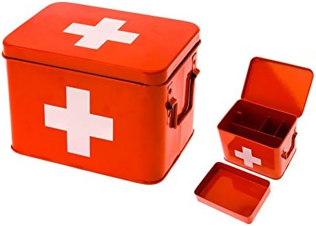 PT Medicine Storage Box Metal Red with White Cross Medium