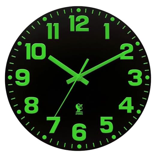 JoFomp Night Light Wall Clock Wood, 12 Inch Atomic Clock Sets Automatically, Silent Atomic Wall Clocks Battery Operated, Atomic Clocks for Bedrooms, Illuminated Wall Clocks for Living Room Decor
